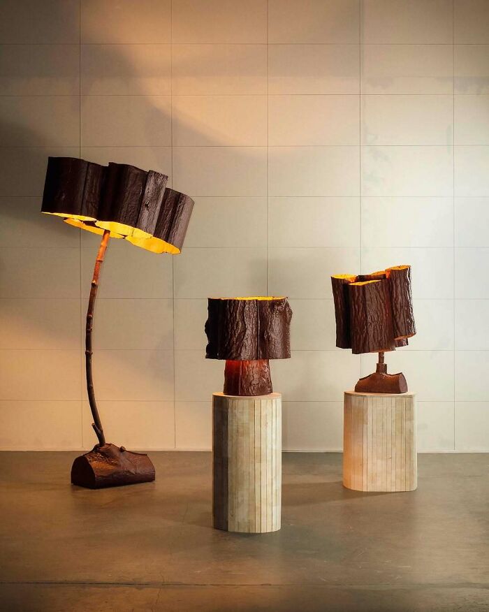 Brilliant and beautiful lamp designs mimicking tree trunks, showcasing innovative lighting aesthetics.
