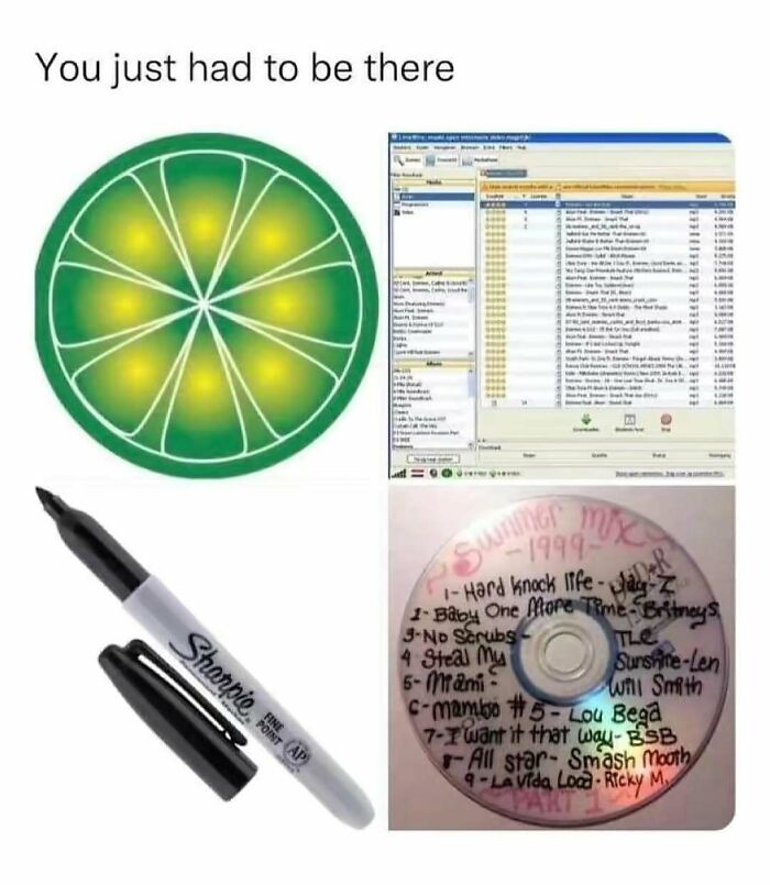 A lime icon, old Winamp player, a Sharpie, and a hand-written Summer Mix CD, pure nostalgia gems.