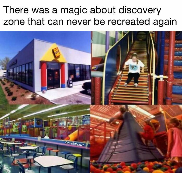 A collage of images of Discovery Zone, a place of pure nostalgia gems for 90s kids.