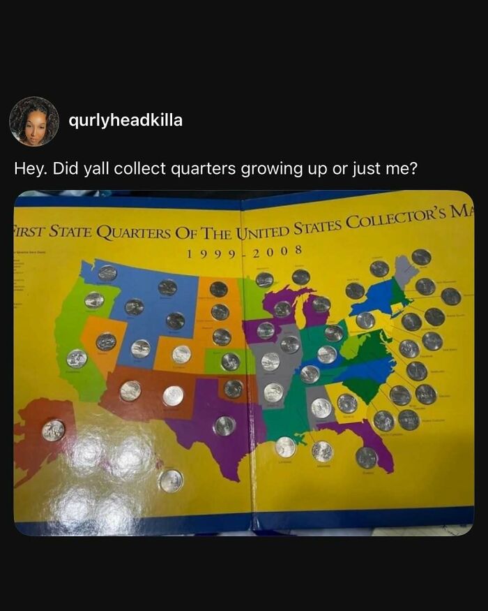 A US state quarters collector map, a nostalgic item from the 90s and 00s.