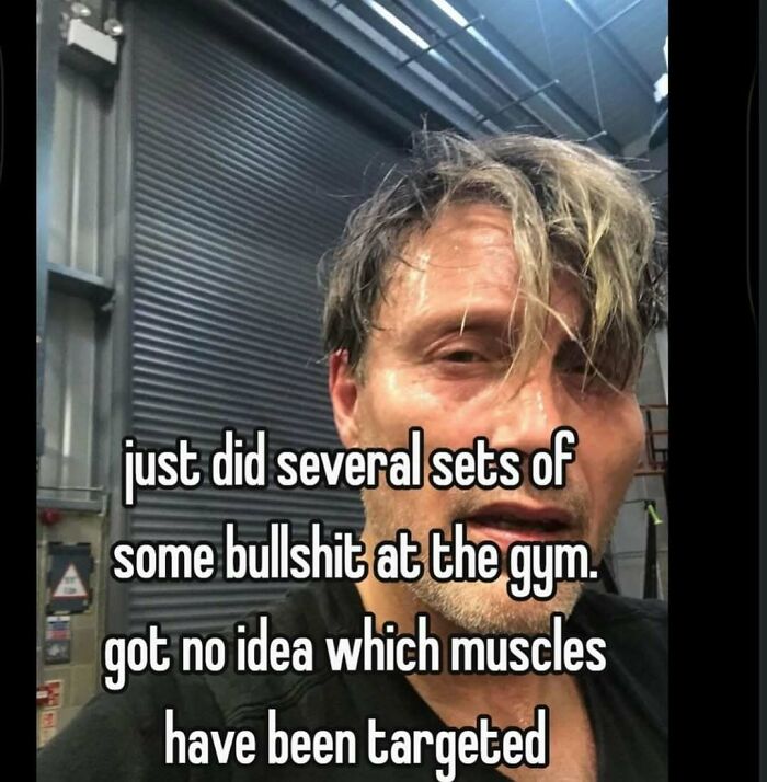 A man with messy hair looking tired after a gym workout, a relatable image for unhinged memes.