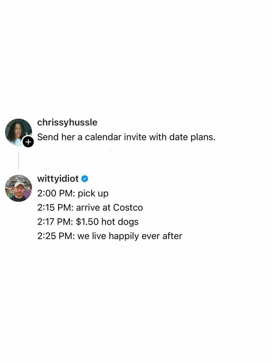 A screenshot of a comedian's hilarious unfiltered takes on life about a funny, simple date plan.