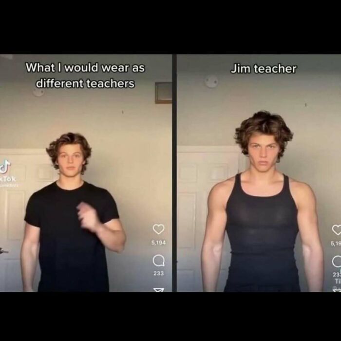 A split image of a young man posing in two different outfits, representing unhinged memes for changing your mood.