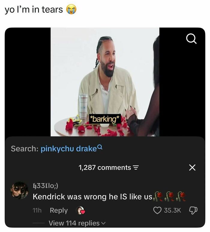 A meme with Drake barking on a date, illustrating pop culture posts for instant good vibes.