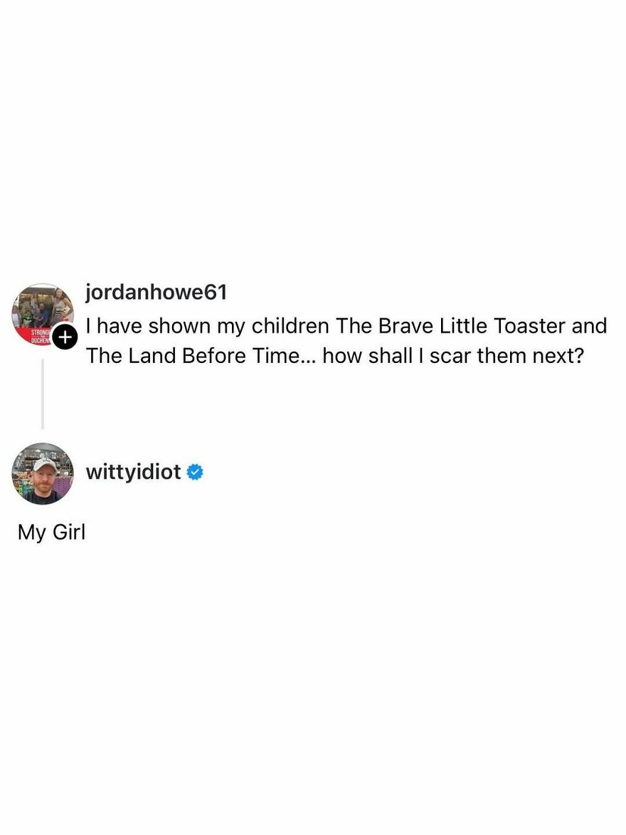 Comedian wittyidiot replies with a hilariously unfiltered take to a parent's comment about movies.