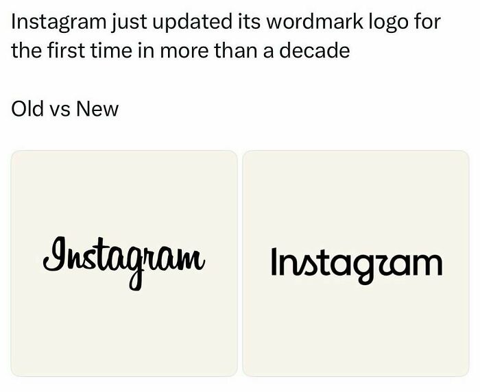 A comparison of Instagram's old and new wordmark logos, an example of pop culture posts.