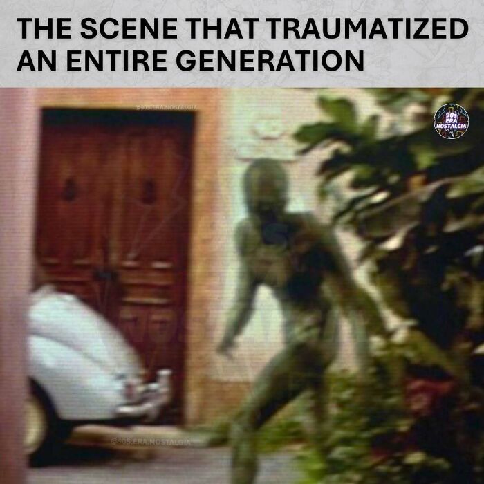 A blurry image of a figure from 90s memes, labeled 'THE SCENE THAT TRAUMATIZED AN ENTIRE GENERATION'.