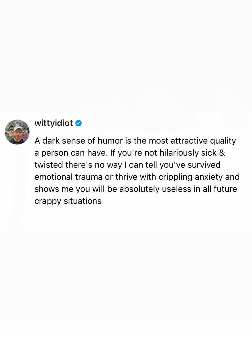 A comedian's unfiltered take: dark humor is attractive; no trauma means useless in bad situations.