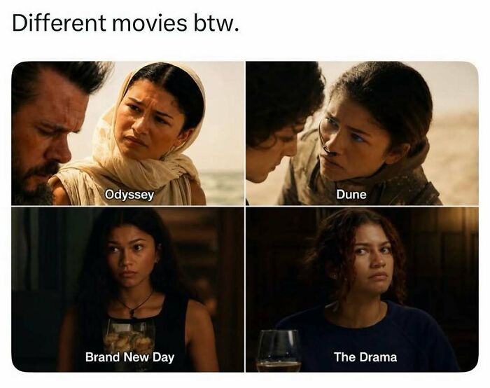 Zendaya in different movie roles, creating pop culture posts with good vibes.