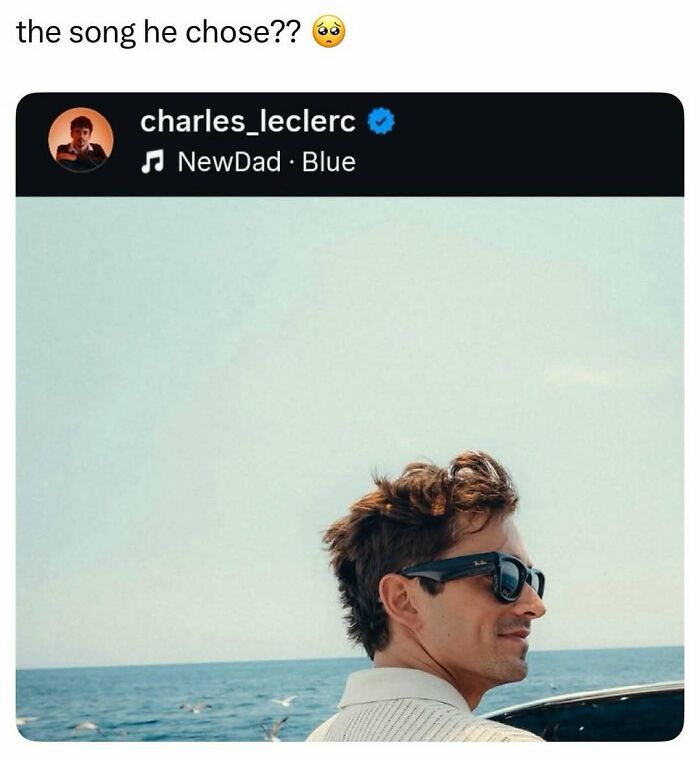 A social media post featuring Charles Leclerc, highlighting pop culture posts.
