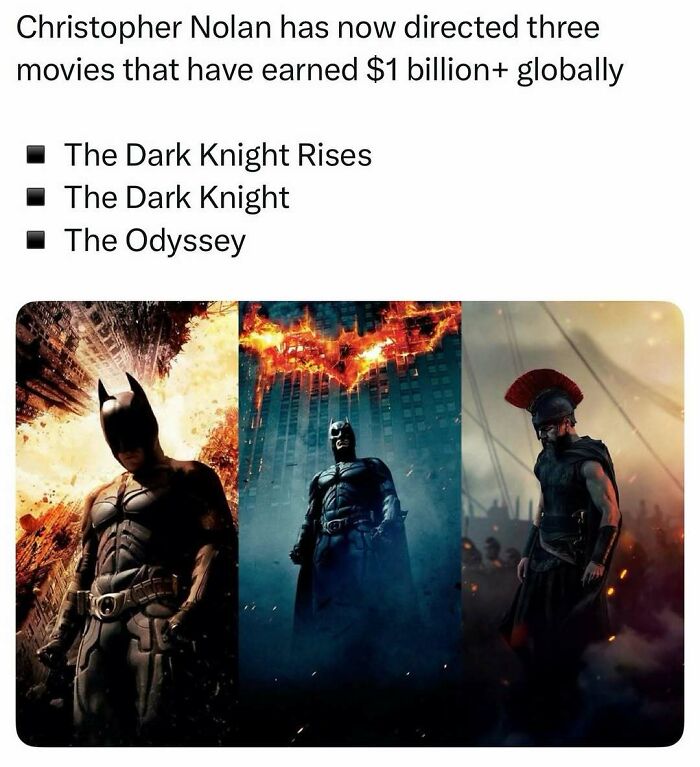 A meme with Christopher Nolan's movies, part of pop culture posts for good vibes.