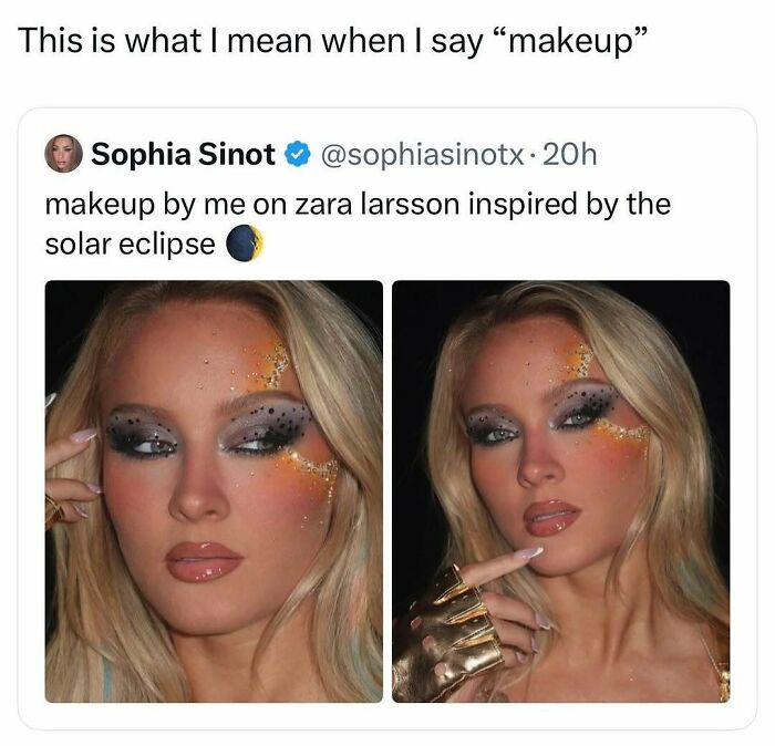 A split image of makeup by Sophia Sinot on Zara Larsson, a stunning pop culture post.