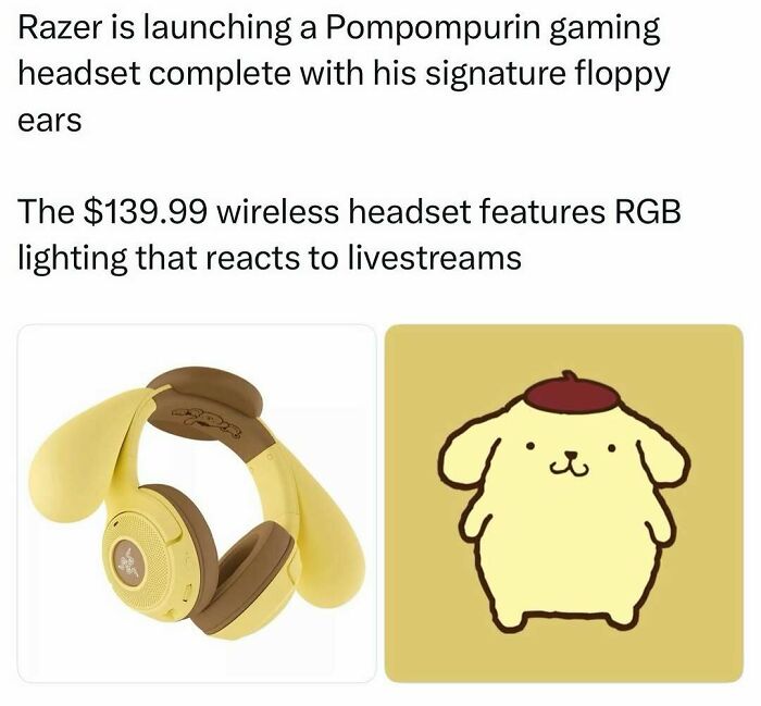 A Razer Pompompurin gaming headset with floppy ears, a fun pop culture post for instant good vibes.