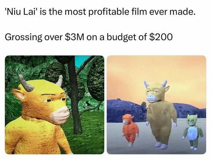 Characters from Niu Lai, the most profitable film, from pop culture posts offering good vibes.