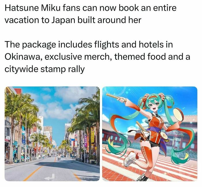 Hatsune Miku fan vacation to Japan, showcasing pop culture posts that give instant good vibes.