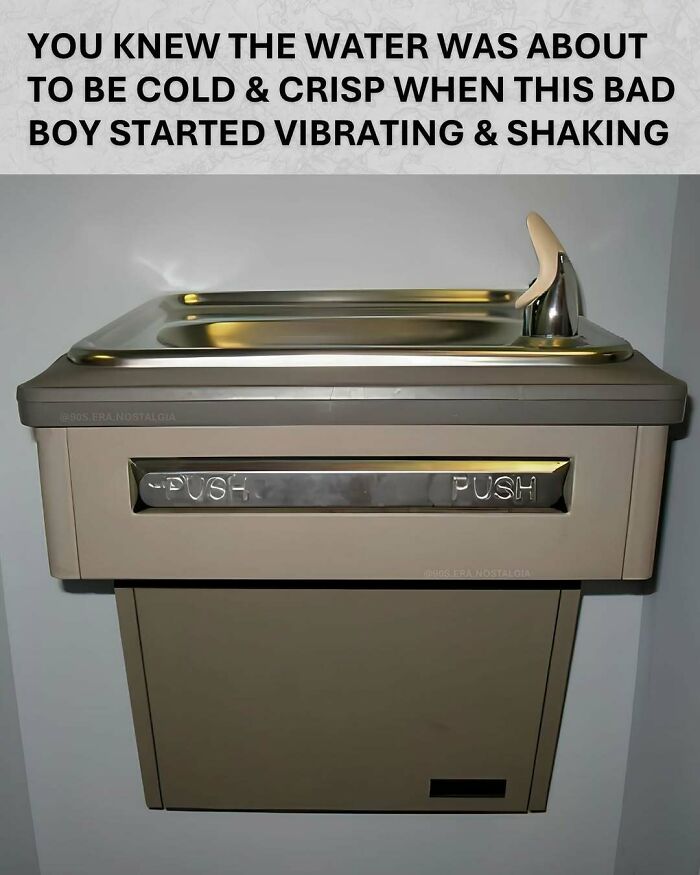 A vintage water fountain, a nostalgic symbol from hilarious 90s memes and school memories.