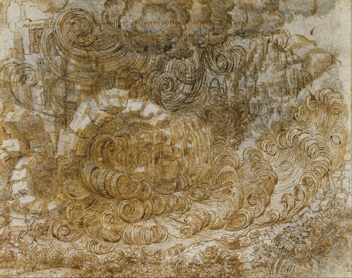 A detailed drawing of a stormy landscape, a hidden gem by one of history's most famous artists.