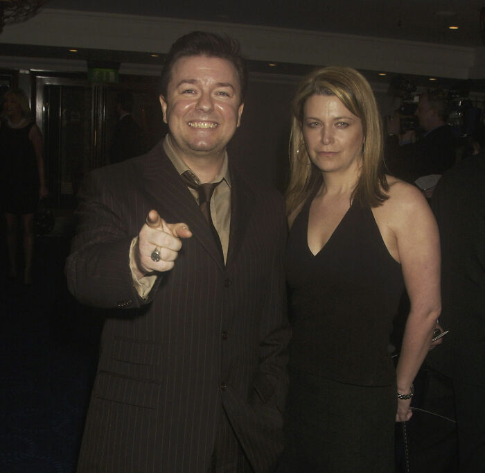 Ricky Gervais, 65, and his partner of 44 years, Jane Fallon, at an event. Gervais plans to marry his partner. Ricky Gervais, 65, and his partner of 44 years, Jane Fallon, at an event. Gervais plans to marry his partner.