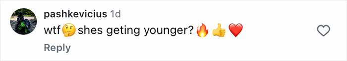A social media comment expressing amazement at Carmen Electra's youthful appearance. A social media comment expressing amazement at Carmen Electra's youthful appearance.