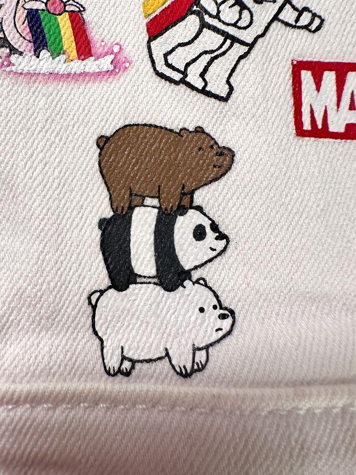 Artist created a custom jacket filled with pop culture characters like We Bare Bears that shaped Gen-Z childhood.