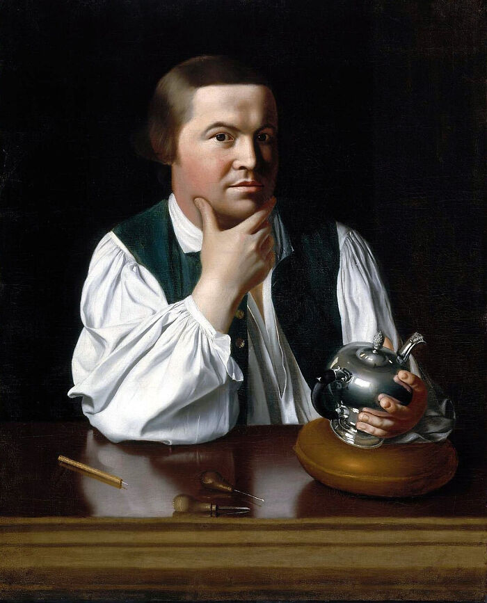 A historical portrait of a man holding a silver teapot, illustrating common misconceptions and propaganda of the era.