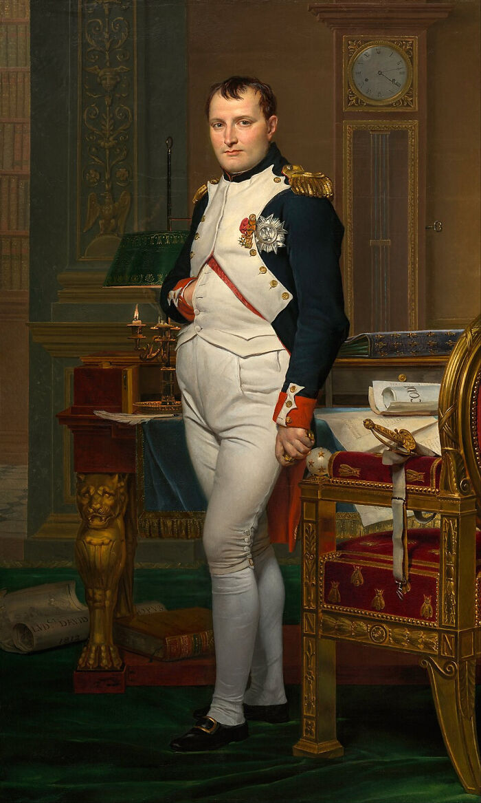 Portrait of Napoleon Bonaparte in uniform, representing historical misconceptions or propaganda.