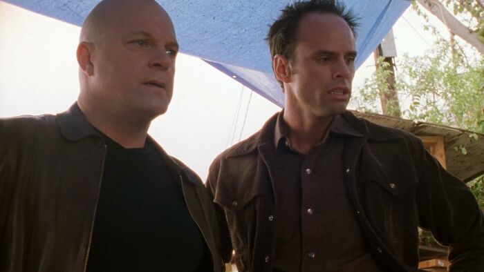 Walton Goggins acting in a scene, portraying the TV star facing backlash from furious fans.