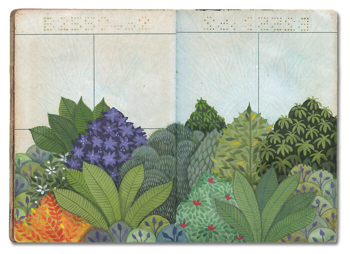 Artist transformed a late father’s passport with a beautiful memory capsule of lush green foliage and purple flowers.