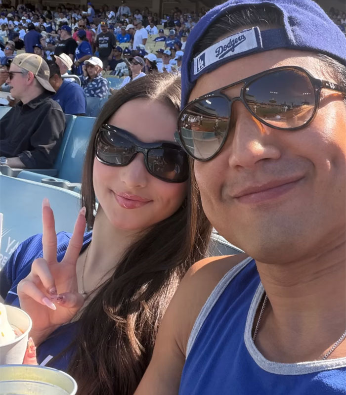 Mario Lopez and his niece at a baseball game, their video drawing internet criticism.