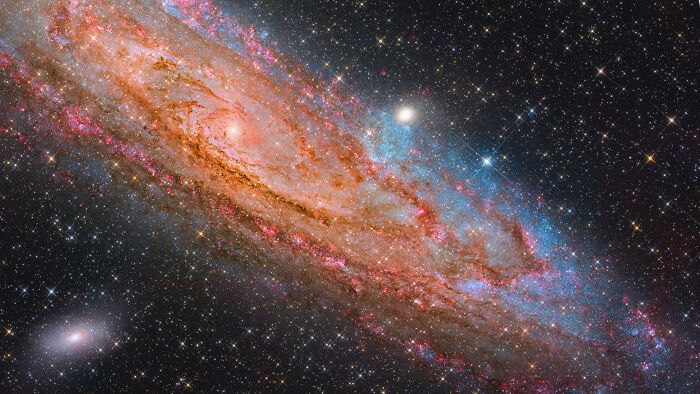 Spectacular astronomy photo of a spiral galaxy with vibrant colors, an incredible universe view.