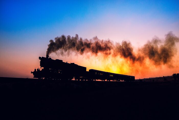 Murat Bakmaz captures the beauty of everyday life with a silhouetted steam train chugging at sunset.