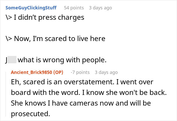 A screenshot of a comment about a squatter. The user expresses fear of living with a squatter nearby. A screenshot of a comment about a squatter. The user expresses fear of living with a squatter nearby.