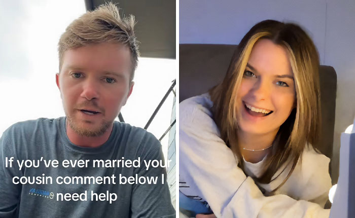A split image of a man and a woman, as the man asks for advice after marrying his cousin. A split image of a man and a woman, as the man asks for advice after marrying his cousin.