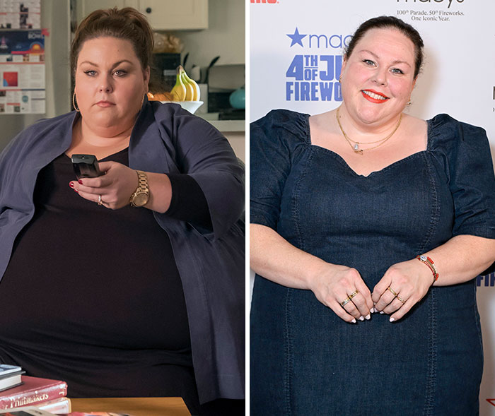 Chrissy Metz before and after losing 100 pounds with GLP-1 Meds, showcasing her transformation.