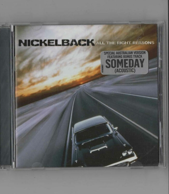 A close-up of the Nickelback album All The Right Reasons. The neighbors in the cover image are interesting.