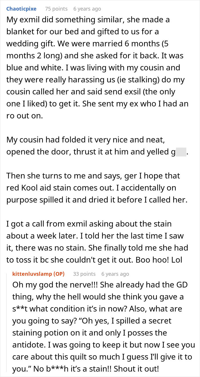 A woman refuses to give back a gift to her ex-MIL who wants the gift back, after remembering her missing necklace. A woman refuses to give back a gift to her ex-MIL who wants the gift back, after remembering her missing necklace.