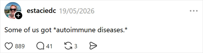 Screenshot of a post about millennial crisis hobbies, mentioning autoimmune diseases. Screenshot of a post about millennial crisis hobbies, mentioning autoimmune diseases.