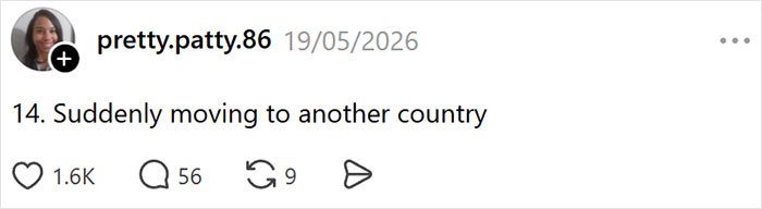 Screenshot of a social media post by a millennial user mentioning suddenly moving to another country as a crisis hobby. Screenshot of a social media post by a millennial user mentioning suddenly moving to another country as a crisis hobby.