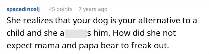 A comment discussing MIL's view of the dog as an alternative to grandchildren and her reaction. A comment discussing MIL's view of the dog as an alternative to grandchildren and her reaction.