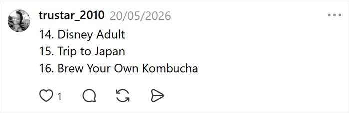 A social media post from trustar_2010 listing millennial crisis hobbies like Disney Adult and brewing Kombucha. A social media post from trustar_2010 listing millennial crisis hobbies like Disney Adult and brewing Kombucha.