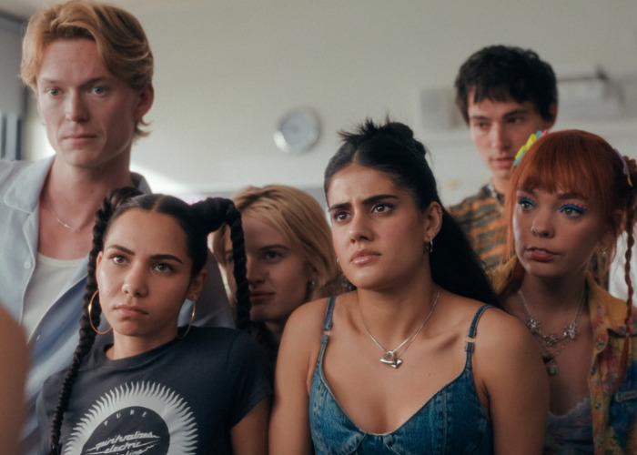 A group of Gen Z individuals with worried expressions, fearing for the future and intimate acts.
