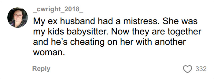 A comment about a woman hiring a private investigator for a husband cheating, revealing a past mistress and current betrayal. A comment about a woman hiring a private investigator for a husband cheating, revealing a past mistress and current betrayal.