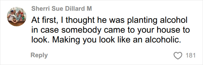 A comment discussing a husband cheating and planting alcohol, making the woman look like an alcoholic after hiring a private investigator. A comment discussing a husband cheating and planting alcohol, making the woman look like an alcoholic after hiring a private investigator.