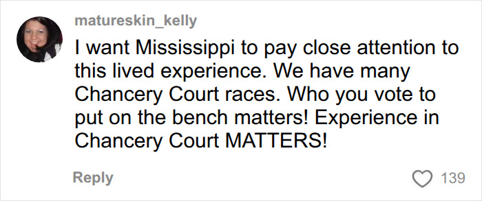 A comment advocating for Chancery Court experience in Mississippi regarding a woman discovering her husband cheating via private investigator. A comment advocating for Chancery Court experience in Mississippi regarding a woman discovering her husband cheating via private investigator.