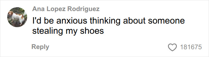 A social media comment from Ana Lopez Rodriguez about anxiety over shoes being stolen in the futuristic sleeping pods. A social media comment from Ana Lopez Rodriguez about anxiety over shoes being stolen in the futuristic sleeping pods.