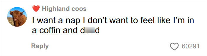 A social media comment from Highland coos saying they want a nap, not to feel like they are in a coffin inside the sleeping pods. A social media comment from Highland coos saying they want a nap, not to feel like they are in a coffin inside the sleeping pods.
