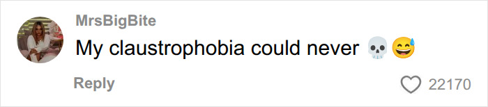 A screenshot of a comment saying, My claustrophobia could never, about the futuristic sleeping pods. A screenshot of a comment saying, My claustrophobia could never, about the futuristic sleeping pods.