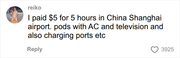A comment detailing the cost and amenities of sleeping pods in a China Shanghai airport. A comment detailing the cost and amenities of sleeping pods in a China Shanghai airport.