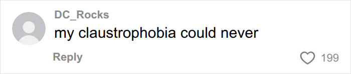 A comment from a user stating claustrophobia would prevent them from using futuristic sleeping pods. A comment from a user stating claustrophobia would prevent them from using futuristic sleeping pods.