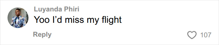 A social media comment from Luyanda Phiri expressing he would miss his flight due to the appeal of futuristic sleeping pods. A social media comment from Luyanda Phiri expressing he would miss his flight due to the appeal of futuristic sleeping pods.